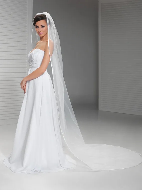 New Simple High Quality Satin Line Edge With Comb 1T Lvory White Wedding Veil Chapel Bridal Veils