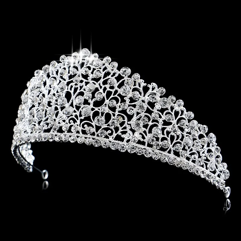 Gorgeous Sparkling Silver Big Wedding Diamante Pageant Tiaras Hairband Crystal Bridal Crowns For Brides Prom Pageant Hair Jewelry 3653512