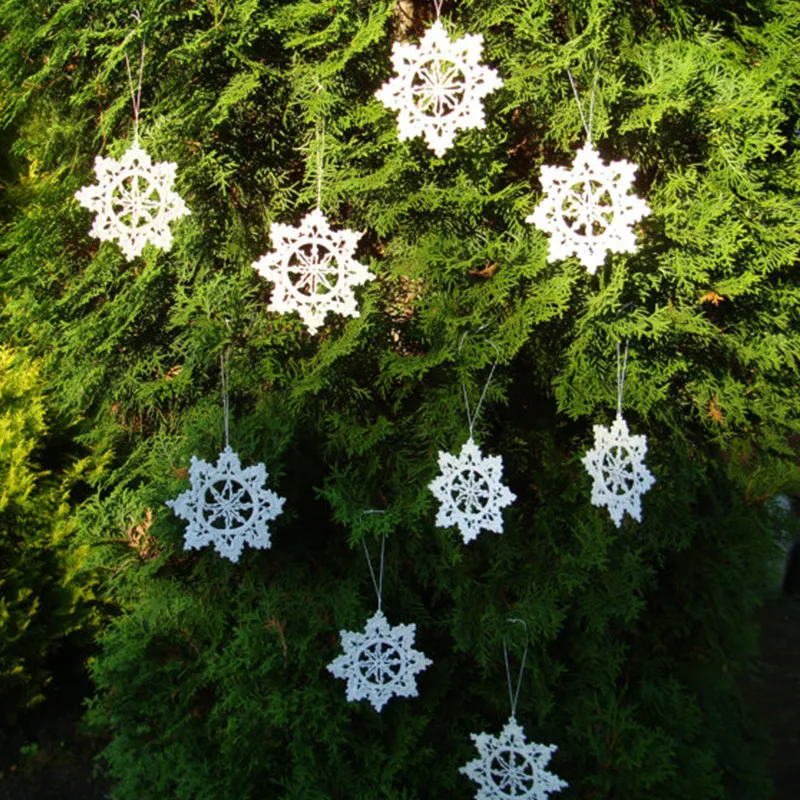 100% algodón conjunto de 12 copos de nieve de ganchillo, adornos de copos de nieve de Navidad hechos a mano, copos de nieve de encaje blanco de ganchillo, adorno de árbol de Navidad sd76