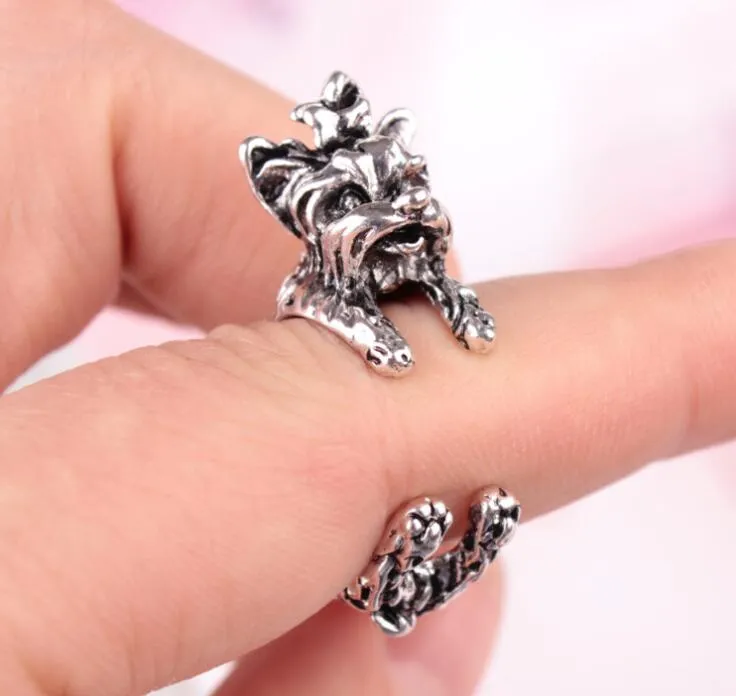 Unisexe Vintage Style Gothique Personnalité Exagérée Terrier Chien Wrap Ouverture Bague Bijoux G899