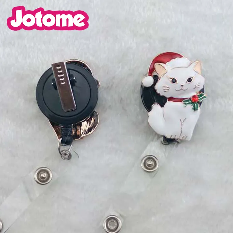 Mode sleutelringen sieraden in stock zinklegering Kerstcadeaus / decoratie Leuke kat ID-kaarthouder en intrekbare badge reel