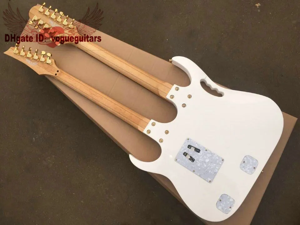 Custom Double Neck Electric Guitar IN White tree of life Fingerboard Mosaic 6 Strings AND 12 Strings9977807