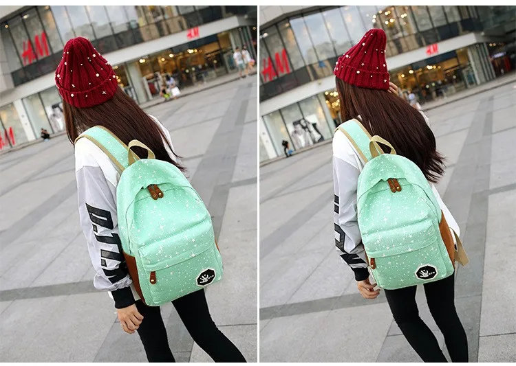 Großhandel Frauen Leinwand Rucksack Nette Sterne Druck Rucksäcke Mädchen Reisen Schultaschen Für Jugendliche Mochila Schulter Rucksack student taschen