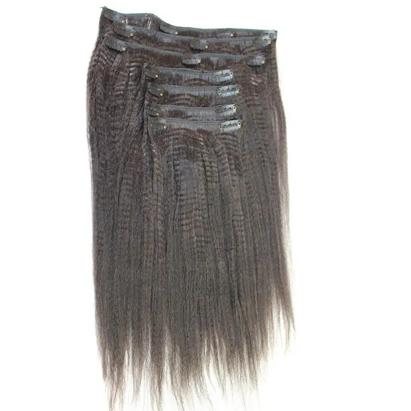 Clip droit crépus dans les extensions de cheveux humains 120g clip yaki dans les extensions / Couleur naturelle 7a cheveux vierges brésiliens non transformés