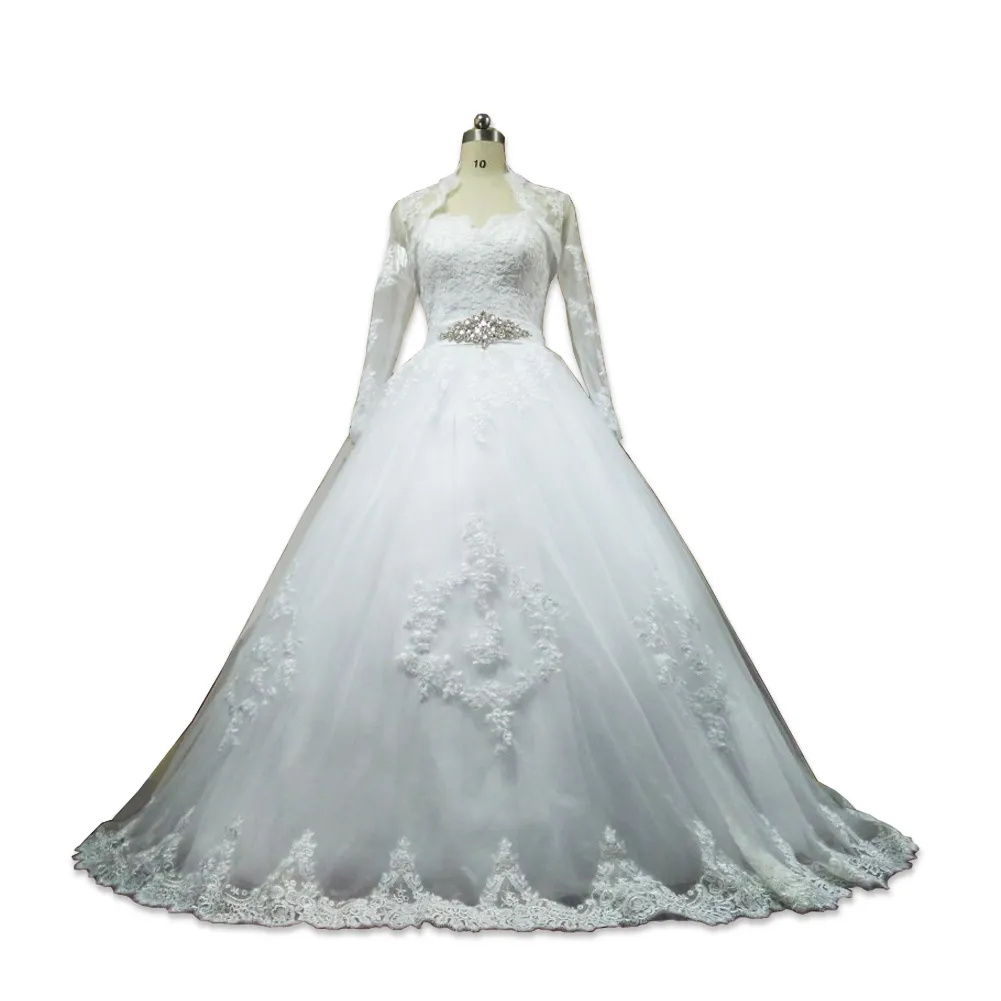 Romantisk Sweetheart Lace Tulle Ball Gown Bröllopsklänning med WRAP 2020 Snörning upp Bröllopklänningar Snabb leverans