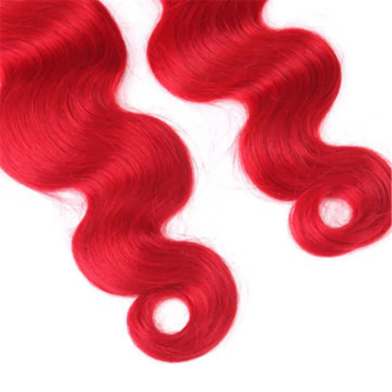 أحمر الجسم موجة الشعر الإنسان ملحقات 8a الصف البرازيلي عذراء الشعر حزم 3 قطعة / الوحدة أحمر الشعر الملون