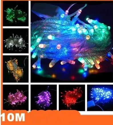 10 M 9 colores 100% LED a prueba de agua Cadena de luces de Navidad Fiesta de Boda de Navidad Festival Twinkle Decoración lámpara Bombilla 220 V / 110 V