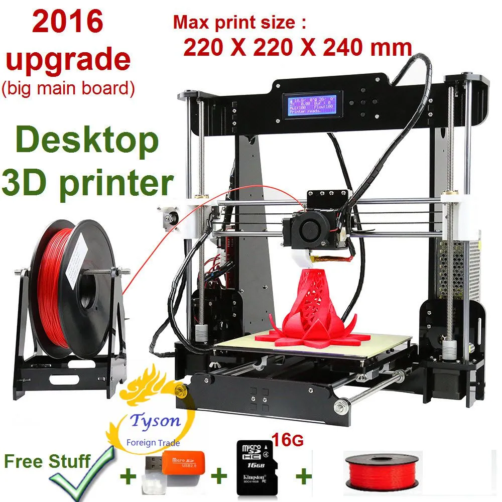 Mise à niveau de l'imprimante 3D de bureau Prusa i5 taille 220*220*240mm cadre acrylique LCD 1Kg Filament 16G carte TF pour cadeau (grande carte principale1