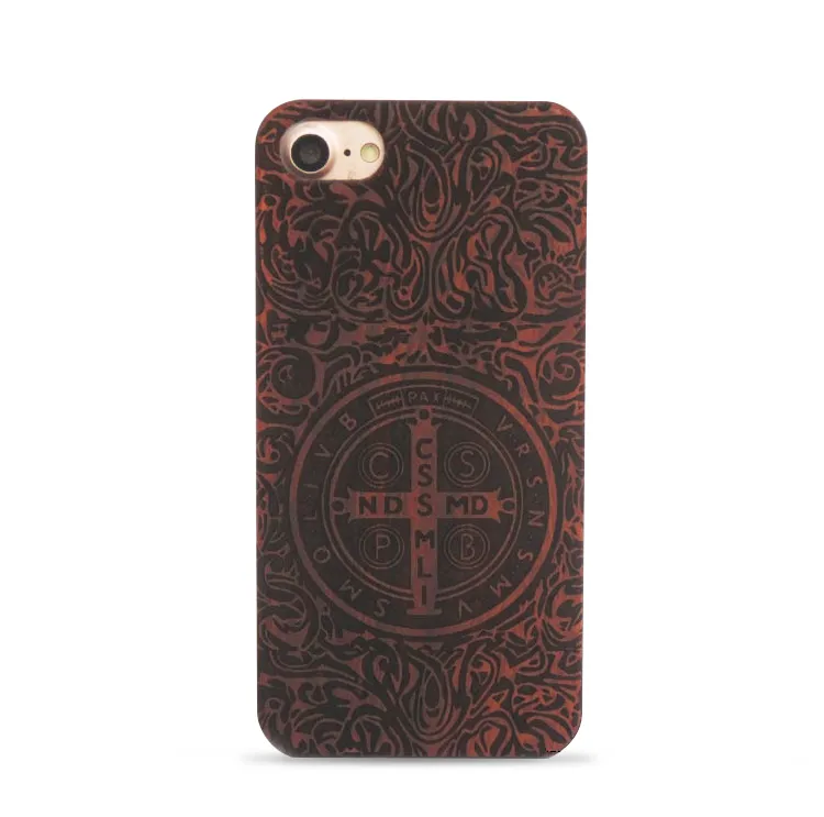 Custodia di lusso con teschio in legno di bambù retrò intagliato iPhone 8 Custodia in legno iPhone 7 Custodia telefono personalizzata