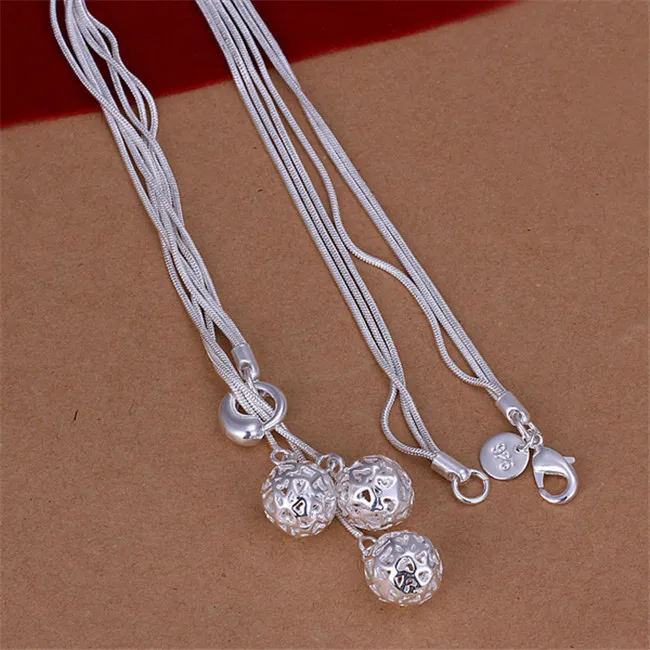 Tai Chi hängen drei Kugeln Halskette Sterling Silber Platte Halskette STSN199 ganze Mode 925 Silber Ketten Halskette fac245Q