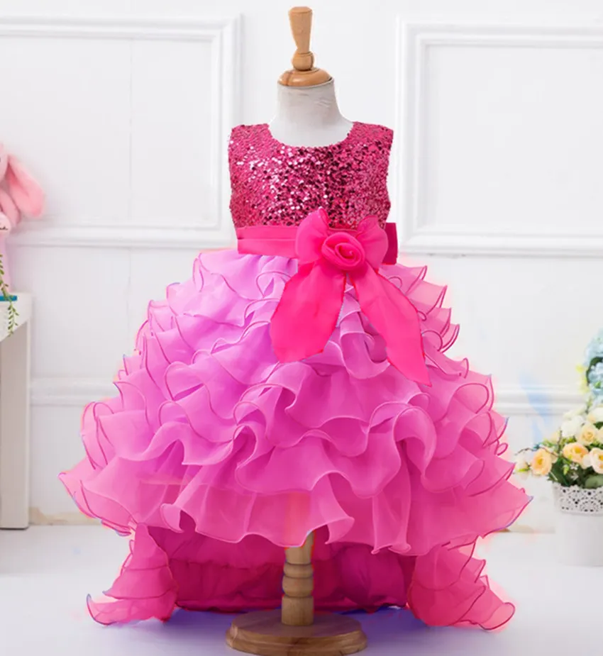 Cheap Purple Blue Red Ball Gown Flower Girl Dresses Organza Ruffle Sequin Girls Pageant Dresses For Teens Christmas Communion Kids Dresses 5