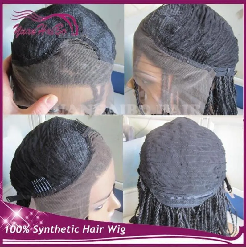 Krullend Synthetische Gevlochten Lace Front Pruik Hittebestendige Kinky Twists Volledige Handwerk Vlechten Pruiken voor Zwarte Vrouwen Express Levering