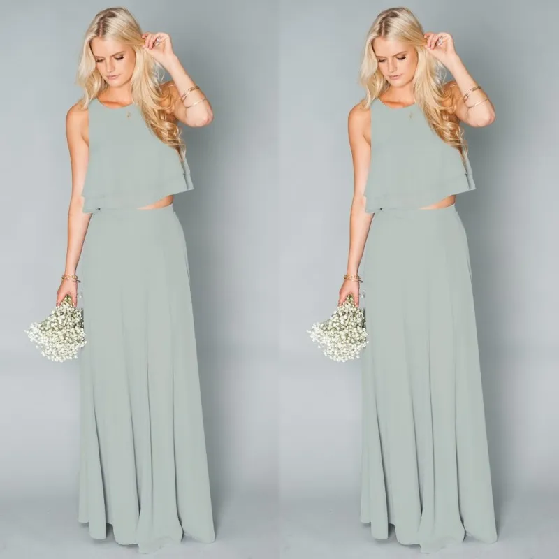 Elegant Chiffon Two-Piece Bridesmaid Dress - Under $100! Simple Summer Long Wedding  Gown, Custom Made. Shop Now! from Dhgate Bridesmaid Dress - price 75.38