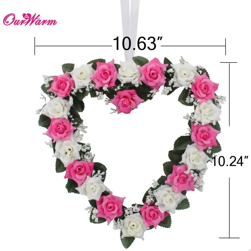 Beach Wedding Car Decoration Heart Rose Wreath Door Wall Hanging Silk Ribbon Artificial Garland Home Decor Household Adornment Flower