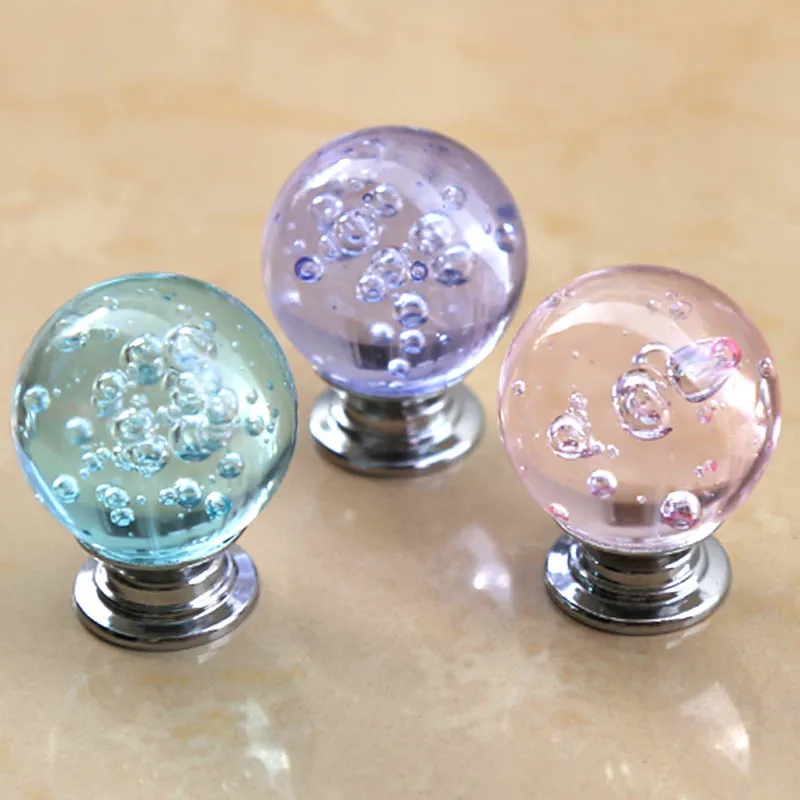 Modern Fashion Creative Bubble Glass Ball Pull Drawer Shoe Cabinet Knobs Dra Silver Chrome Clear Purple Blue Kitchen Cabinet Handtag