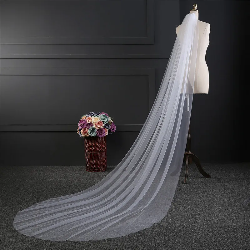 New Style One Layers 3M White Ivory Bridal Veils Tulle With Comb Cathedral Length Wedding Veils5683082