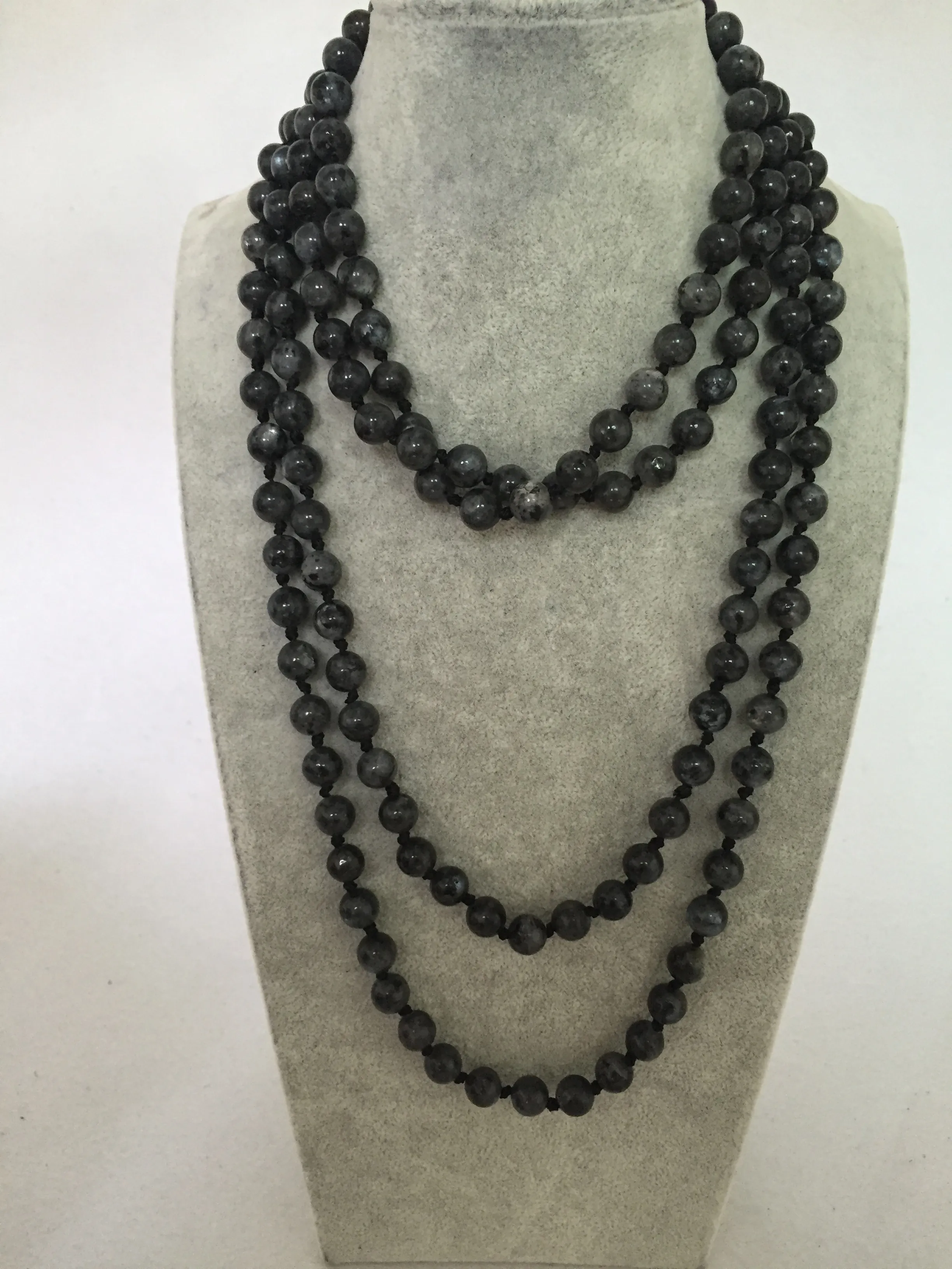 ST0323 Fancy Black Stone Naszyjnik Dokonywanie 72-calowego Naszyjnik Larvikite Stone Wiązany naszyjnik dla kobiet Boho Jewelry