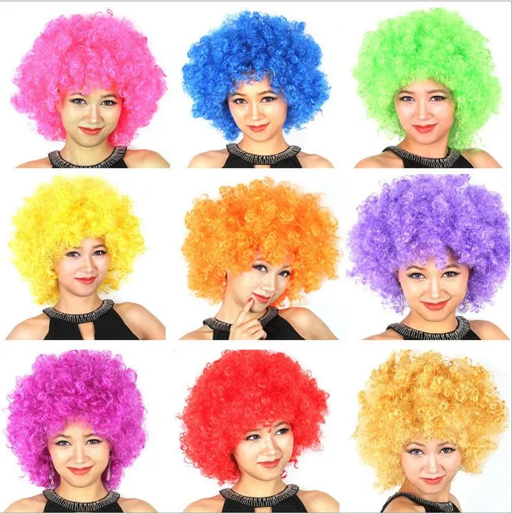 Halloween Disco Curly Wig Rainbow Afro Peruki Klaun Dziecko Dorosłych Kostium Piłka nożna Wig Włosów Fan Fun