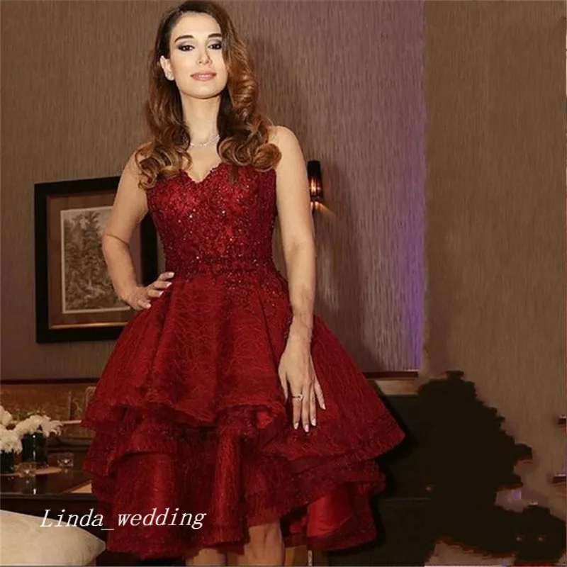 2019 Saudi Arabia Burgundy Red Short Prom Dress Sexy Knee Length Special Occasion Dress Party Dress Plus Size vestido de festa