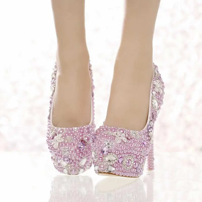 Hermoso lavanda Purple Pearl Bridal Shoes Fiesta de eventos especiales Tallones altos zapatos de vestir para mujeres hermosos dhinestone Pumps1075563
