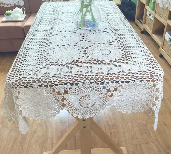 100x160 estilo CM Vintage chique crochet padrão floral mesa retangular pano de crochê, oblongo toalha artesanal ~ Tamanho Custom Made