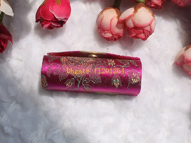 100 unids / lote retro nuevo lápiz labial brocado bordado diseño de flores caja del titular con espejo bolsas de cosméticos casos multicolores