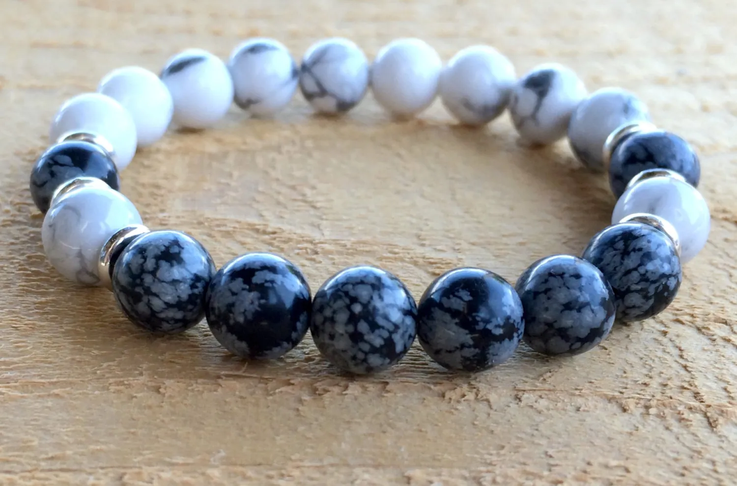 Sn1070 Top Design Mens Howlite Snowflake Obsidian Armband Natursten Mala Yoga Smycken Meditation Chakra Smycken Partihandel