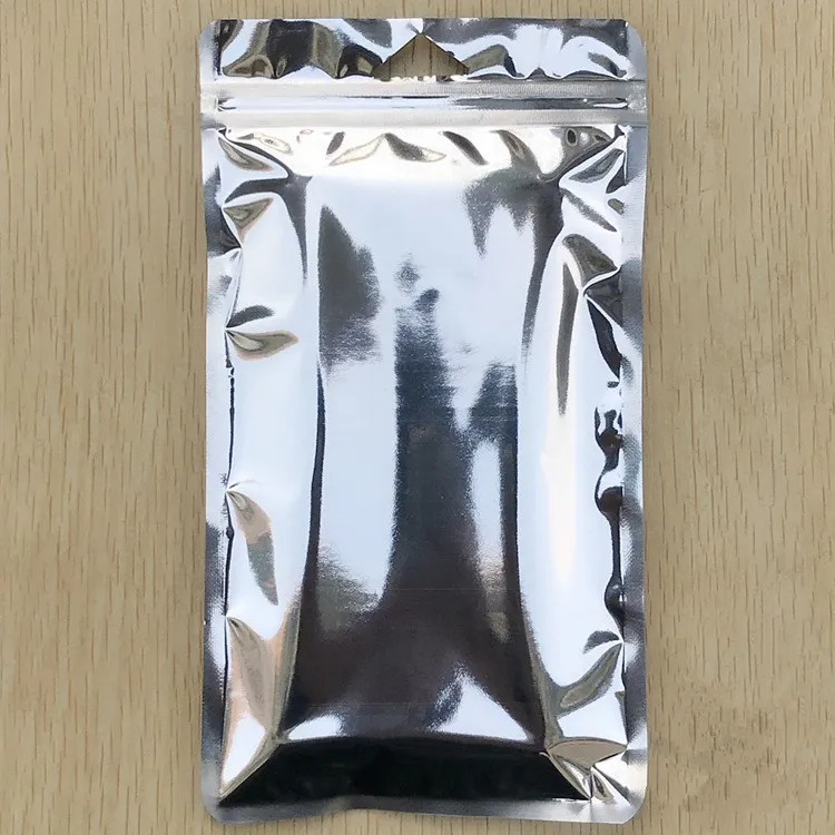 Resealable Silver Poly Zip Bag With Foil Aluminum Zipper