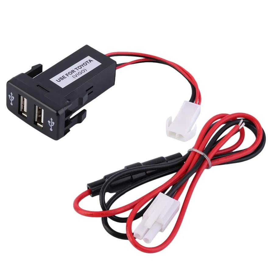 Dual 2 USB-autolader 12V USB-poort Intelligente oplader Adapter 5 V 2.1A / 1A voor Telefoon voor Toyota Vigo Auto-oplader Audio-invoer