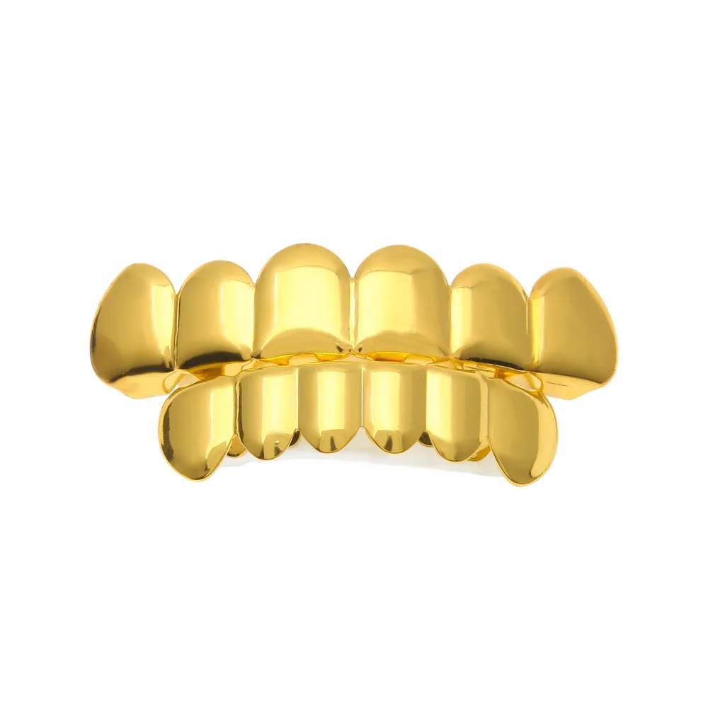 ECHT GLÄNZENDES neues 18-Karat-Gold-rhodiniertes HipHop-Zähne-Grillz-Kappen-Grill-Set oben unten für Männer