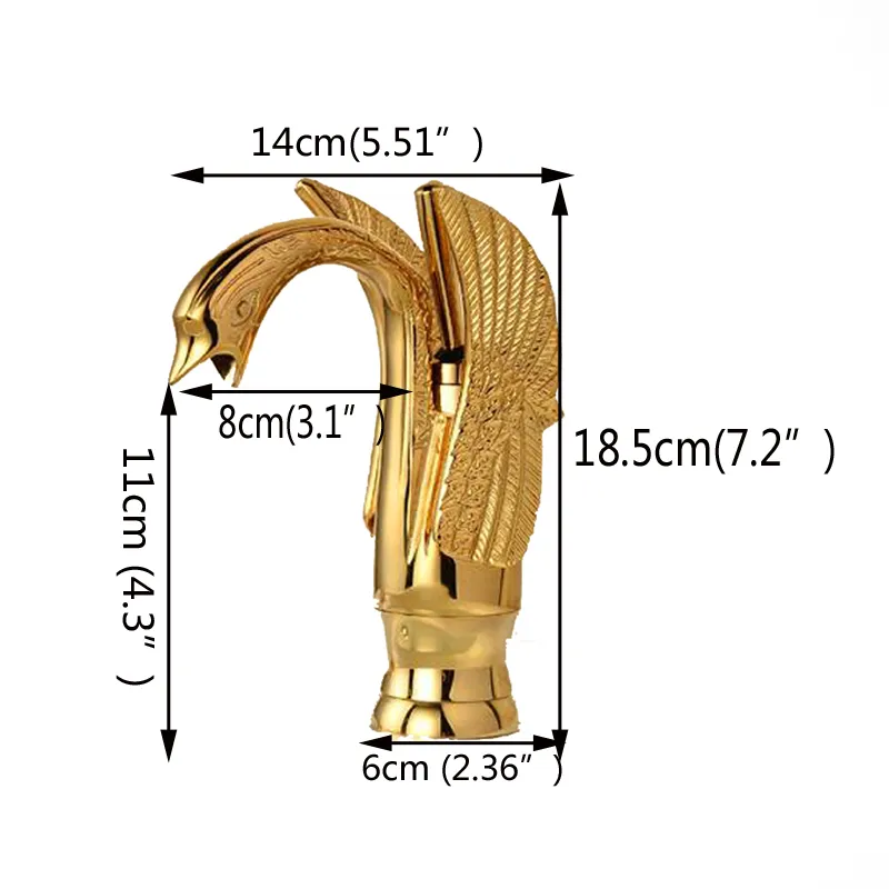 Elegante Swan Shape Messing Gold Finish Badkamer Mixer Taps Deck Mount Basin Vat Kraan