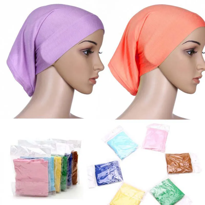 Alta elasticidade multi cores islâmico muçulmano feminino cabeça lenço mercerizado algodão underscarf hijab capa tampa frete grátis