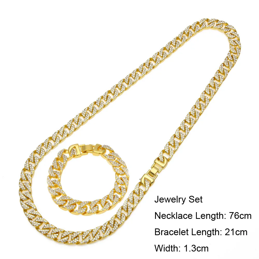 Men Hip Hop Bling Jewelry Set 24K Gold Plated Full CZ MIAMI CUBAN LINK Necklace & Bracelet Iced Out Chains 76cm 21cm