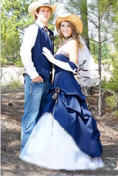 Latest 2017 Country Cowboy Camo Wedding Dresses Blue Denim A Line Pleats Sweetheart Lace Up Back Vintage Bridal Gown Custom Made EN9046