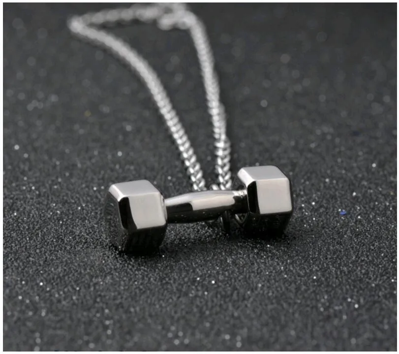 Hommes Bijoux Titane En Acier Inoxydable Haltère Pendentif Colliers Nouvelle Mode Barbell Pendentifs pour Hommes O chaîne 1 pièce en gros