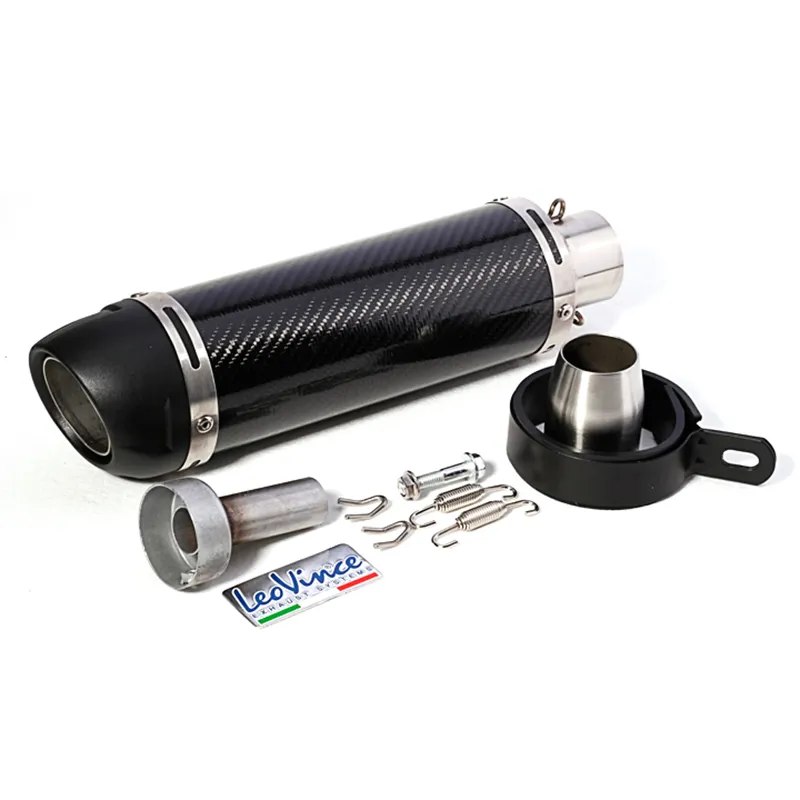 TKOSM Motorcycle Exhaust Muffler Pipe LEOVICNE Carbon Fiber Exhaust pipe CBR 125 250 CB400 CB600 YZF FZ400 Z750 Cafe Racer Exhaust Pipe