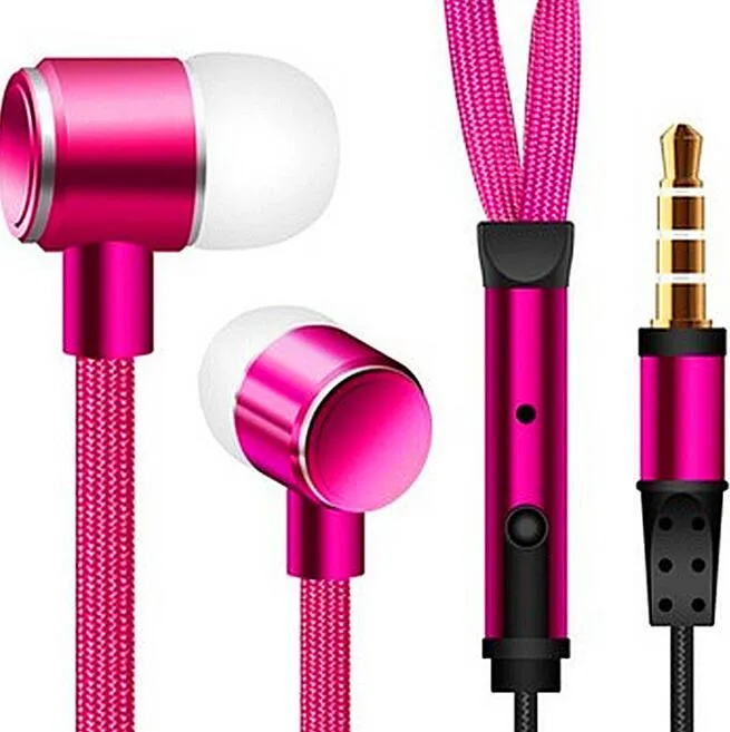 Shoelace Style Earphones 3.5mm In Ear Earbuds Stereo Super Bass Metal Headset Handfree With Mic