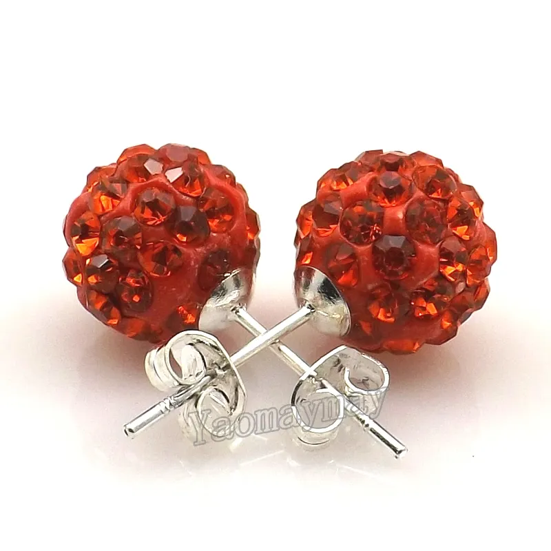10mm Orange Disco Balls Crystal Earring Orange Stud Earrings Silver