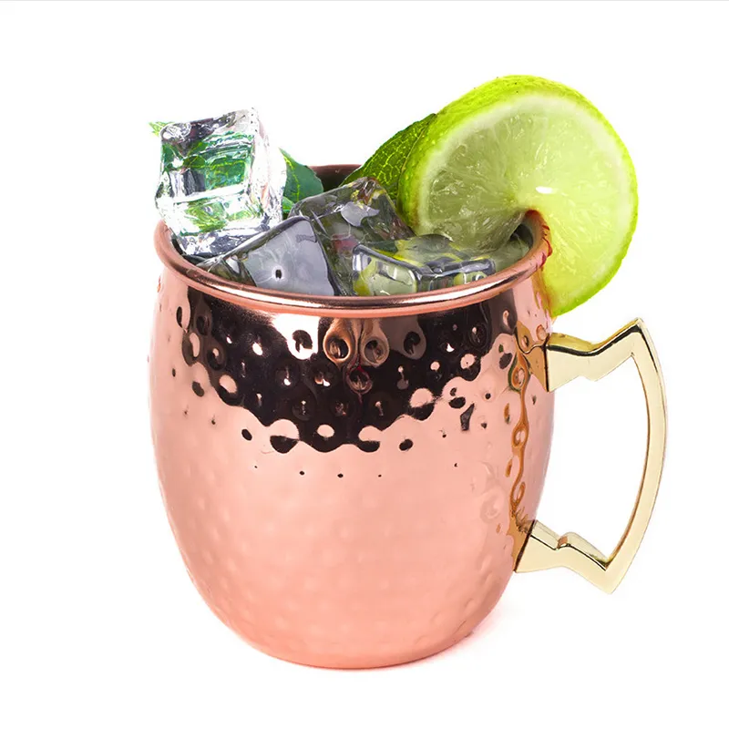 Hammered Moscow Mule Cups Copper Plateing Stainless Steel Mug Brass Handle Hammered Mule Mug with Solid Brass Handle WX-C52