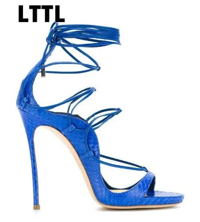 2017 New Python Leather Lace Up Gladiator Sandals Women Platforms Stiletto High Heels Strappy Sexy Cut Out Booties Woman Pumps