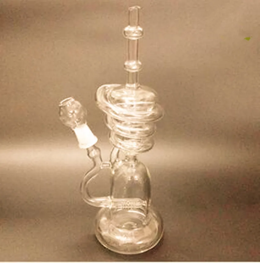 Glass water bongs 10.5" inch spiral tall rig with inline perc with 14mm spiral designed ,two functions Glass Recycler