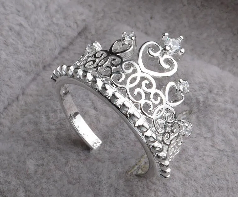 beautiful princess jewelry plating 925 Sterling Silver crown crystal diamond ring zircon Luxurious wedding ring size US7/8