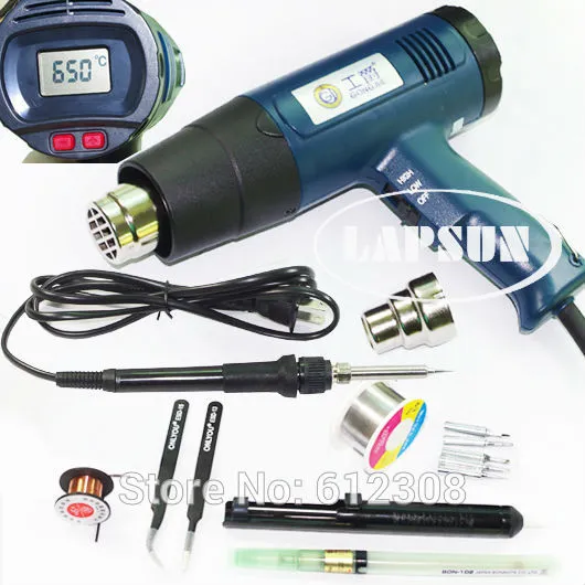 220V-240V 2000W Écran LCD 630 degrés Réglable Électronique Chauffage Pistolet À Air Chaud 8020E + 60W HAOKO 708 Fer À Souder Kit