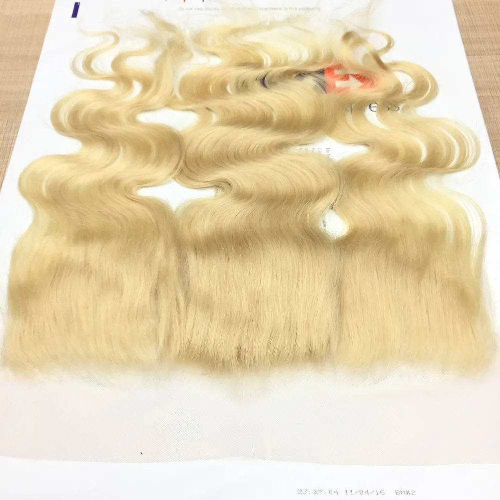 7a cabelo loiro reto de orelha a orelha fechamento de renda onda corporal 13x4 cabelo virgem brasileiro peça de fechamento de renda suíça 613 Bleach1455683