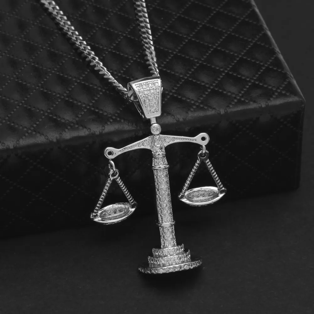 Glacé Zircon Balance balance balance pendentif argent or cuivre matériel hommes Hip hop collier chaîne 8603925