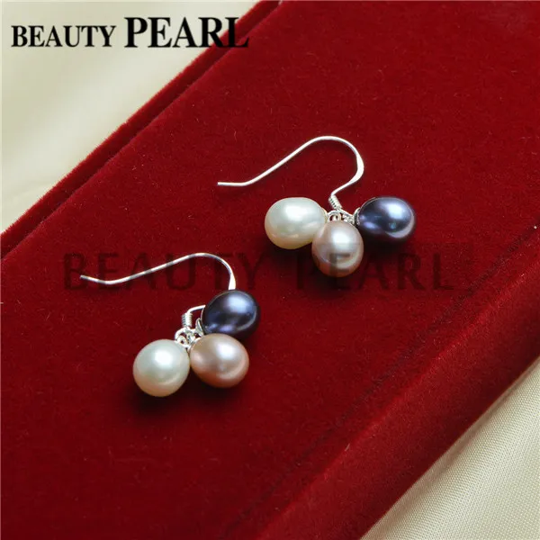 Multicolor Freshwater Pearls Water Drop 925 Sterling Silver Dangle Earrings Women Pearl Jewelry Wedding Party 