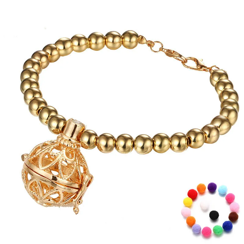 Essential Oil Bracelets Hollow Out Heart Shaped Alloy Pendants Bracelet Gold Silver Colors Beaded Bracelets Diffuser Jewelry