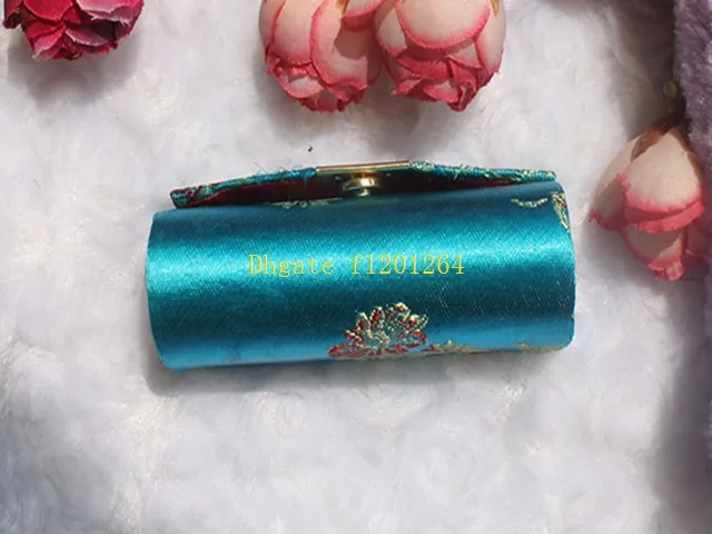 100 stks / partij Retro Nieuwe Lippenstift Brocade Geborduurde Bloem Design Houder Box met spiegel Cosmetische tassen Multicolors Cases