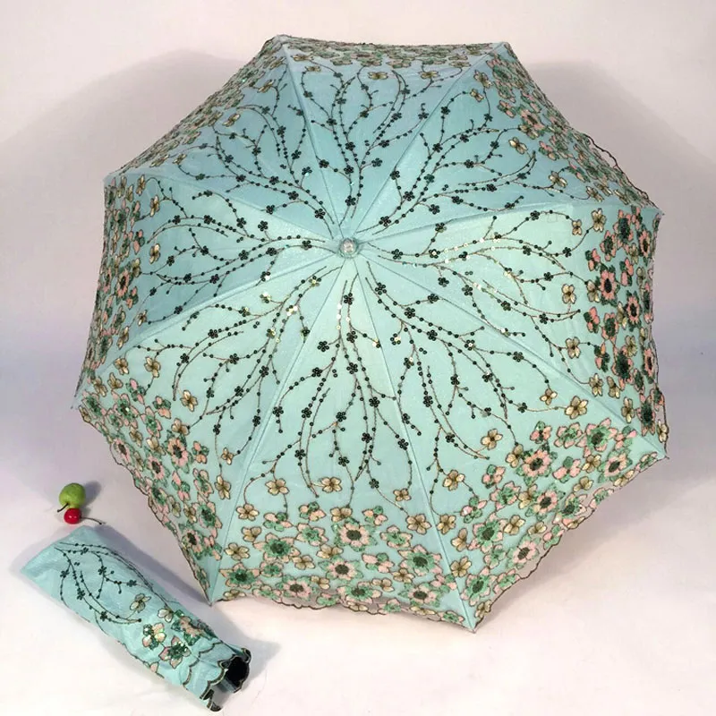 레이스 자 수 양산 고귀한 여자 공주 꽃 파라솔 블랙 코팅 UV 보호 접는 우산 선물 ZA1286