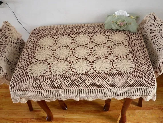 39x55" inches rectagular table cover, 100% handmade cotton table cloth oblong, crochet pattern table mat for home decorative
